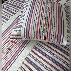 Anthropologie Woven Rosado Queen Duvet Cover And One Euro Sham NWOT Boho Tassels